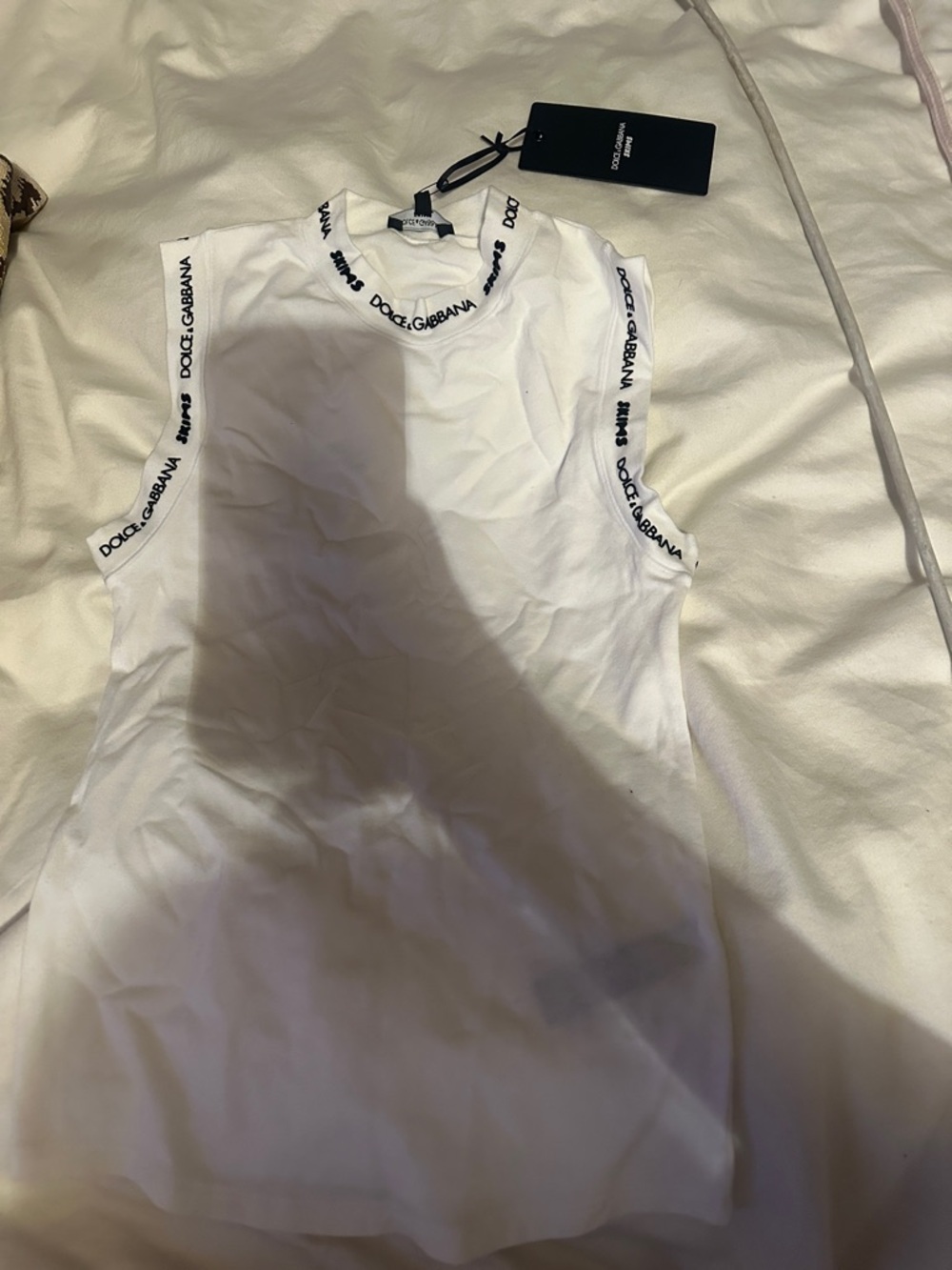SKIMS X Dolce & Gabbana White Sleeveless Logo-Trim Tank